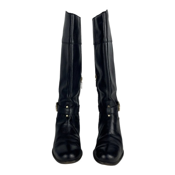 BANANA REPUBLIC BLACK LEATHER EQUESTRIAN STYLE KNEE HIGH BUCKLE ZIP UP BOOTS - Picture 2 of 13